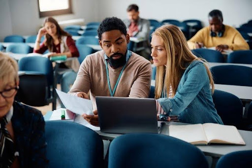People in a classroom.